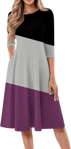 Dresses for Women 2025 Casual Summer Spring Midi Elegant Shirt Dress Knee Length Trendy Floral Sundresses 3/4 Sleeve