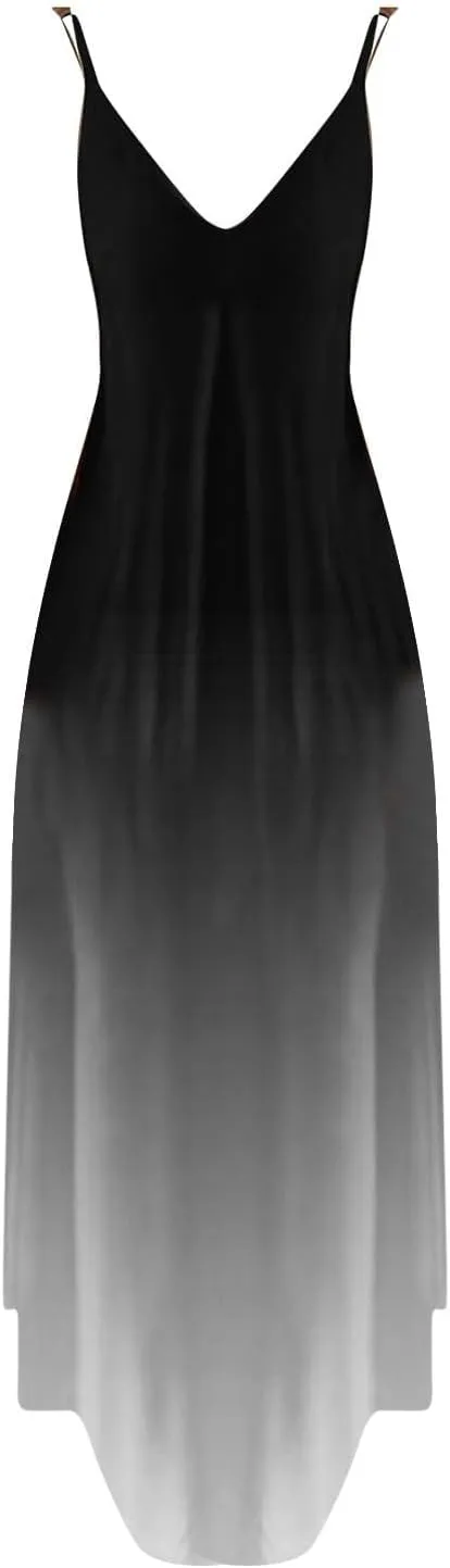 Dresses for Women 2025 Fashion Sleeveless Spaghetti Strap Maxi Dress Causal V Neck Gradient Color Summer Sundress