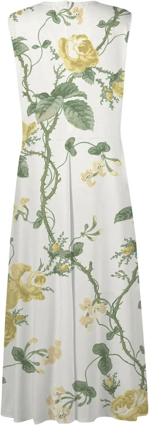 Dresses for Women 2025 Flowy Ruched Sleeveless Beach Dresses Wrap V Neck Floral Printed Maxi Dress Boho Sundresses
