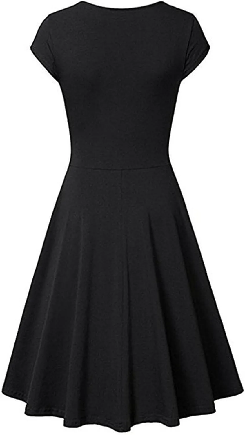 Dresses for Women 2025 Simple V Neck Floral Printed Cap Sleeve Midi Dresses Trendy High Waisted Party Dresses