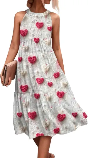 Dresses for Women 2025 Sleeveless Floral Print Tank Dresses Hanging Neck Splicing Midi Dresses Loose Sundresses