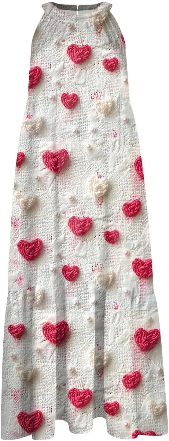 Dresses for Women 2025 Sleeveless Floral Print Tank Dresses Hanging Neck Splicing Midi Dresses Loose Sundresses