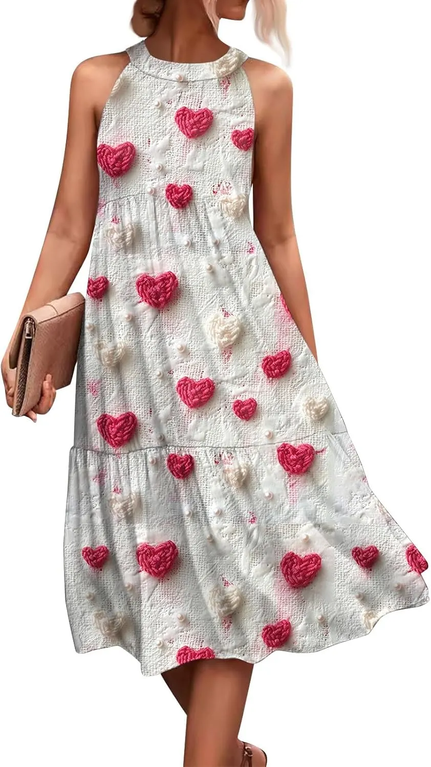 Dresses for Women 2025 Sleeveless Floral Print Tank Dresses Hanging Neck Splicing Midi Dresses Loose Sundresses
