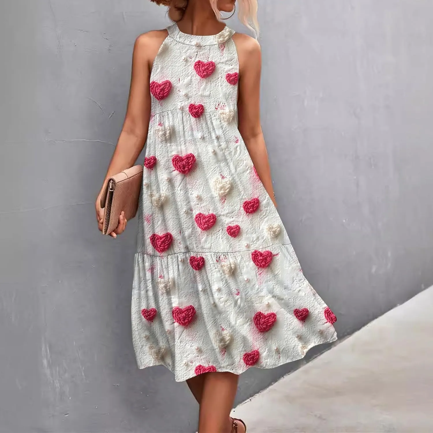 Dresses for Women 2025 Sleeveless Floral Print Tank Dresses Hanging Neck Splicing Midi Dresses Loose Sundresses