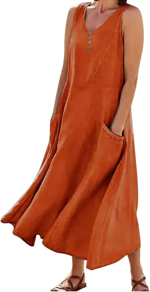 Dresses for Women Plus Size Sleeveless T Shirt Long Dress Flowy Beach Sundress with Pockets Summer Vacation Outfits