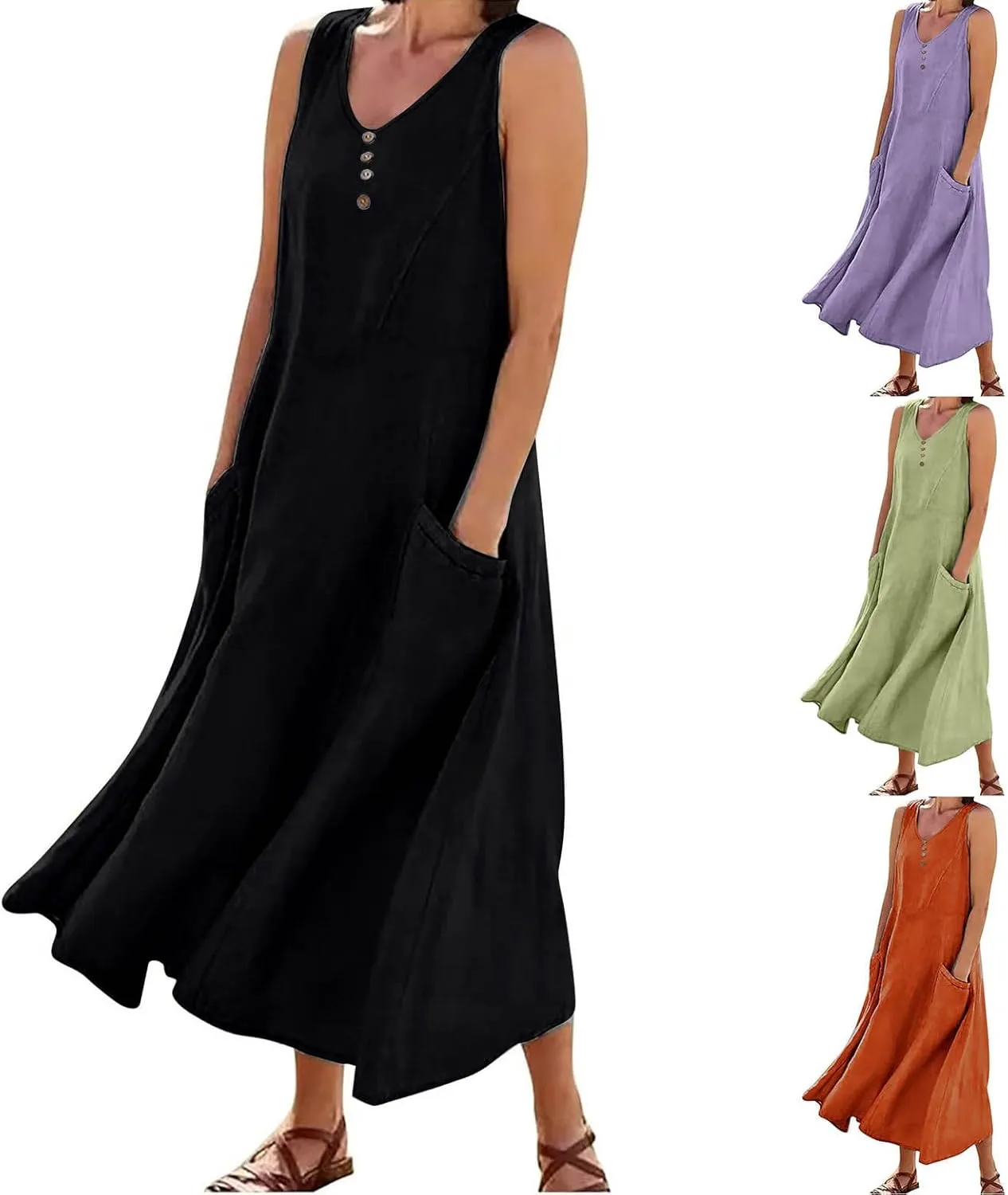 Dresses for Women Plus Size Sleeveless T Shirt Long Dress Flowy Beach Sundress with Pockets Summer Vacation Outfits