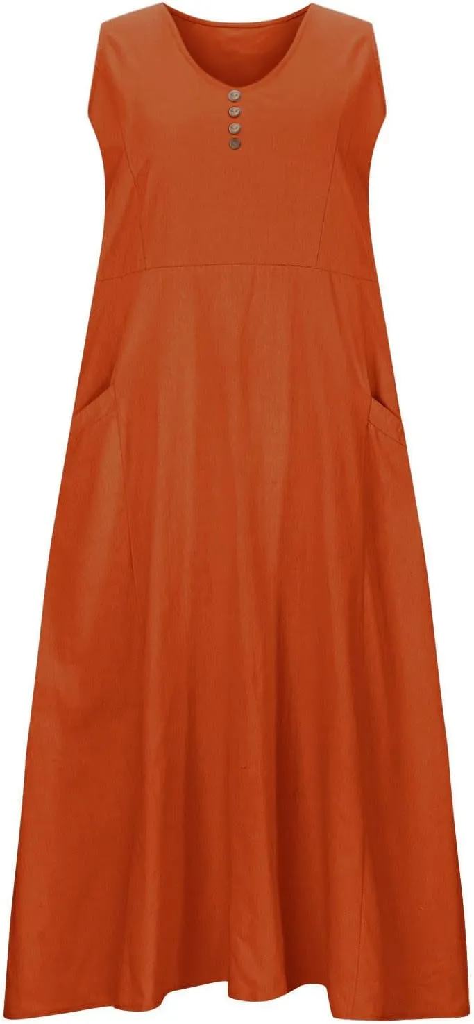 Dresses for Women Plus Size Sleeveless T Shirt Long Dress Flowy Beach Sundress with Pockets Summer Vacation Outfits