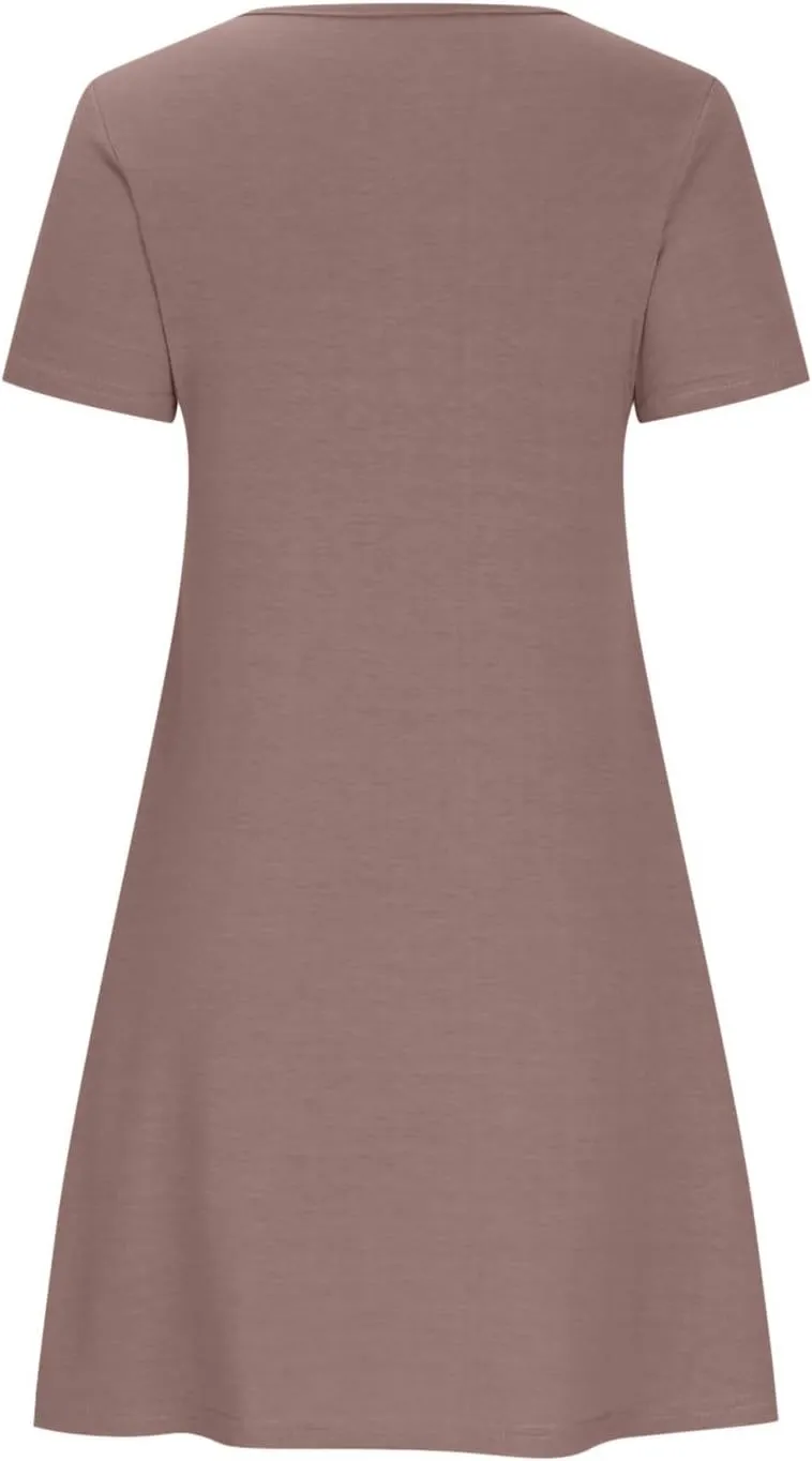 Dresses for Women Simple Solid Color Short Sleeve Sundresses Crewneck Loose Casual Vacation Summer Dresses