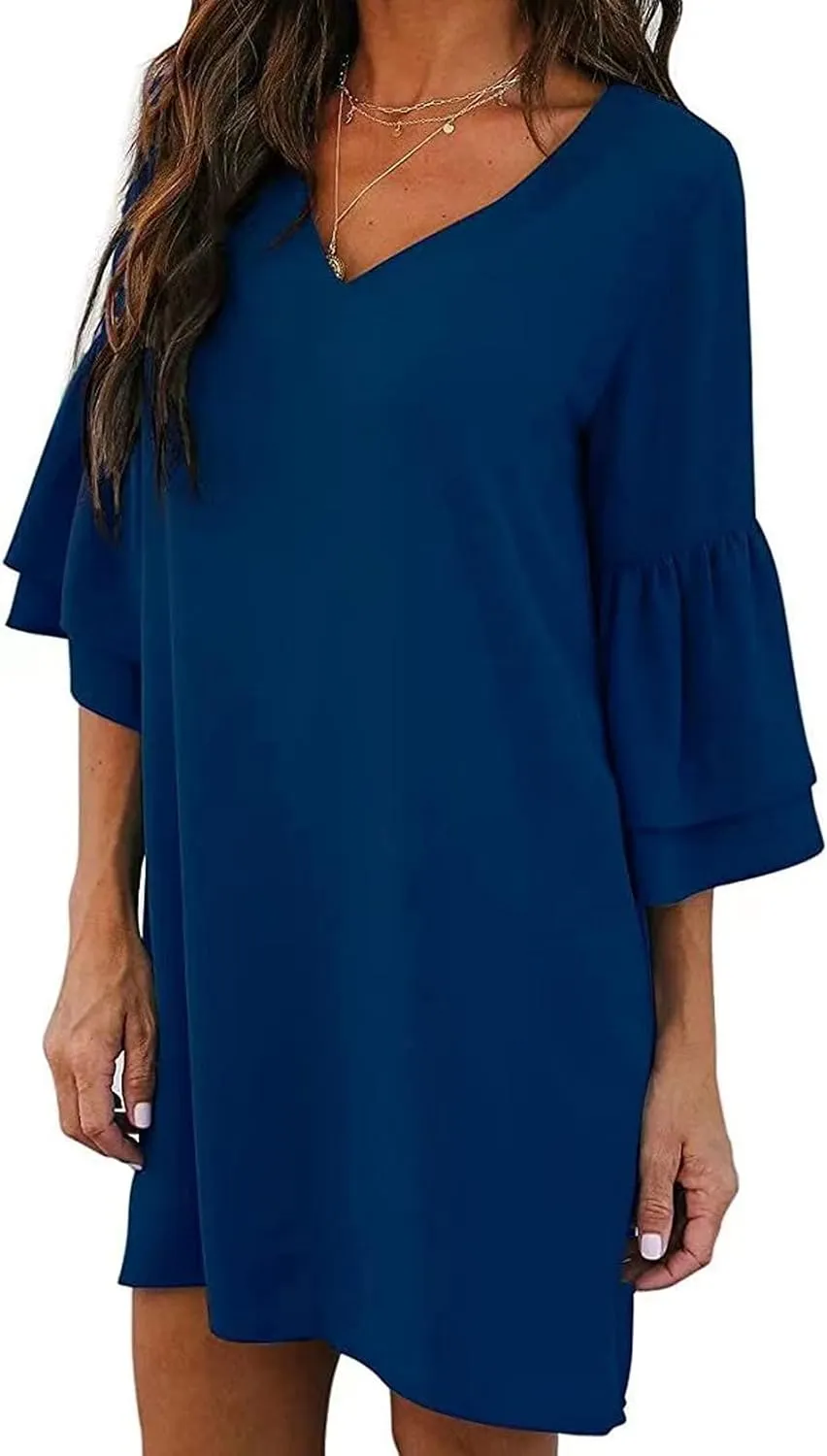 Dresses for Women Summer Flare Sleeve V Neck Loose Fit Mini Dress A Line Casual Plus Size Sundress 2025