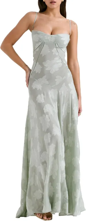 ECDAHICC Women's Summer Boho Cowl Neck Floral Cocktail Party Maxi Dresses High Waist Ruffled Beach Sundress