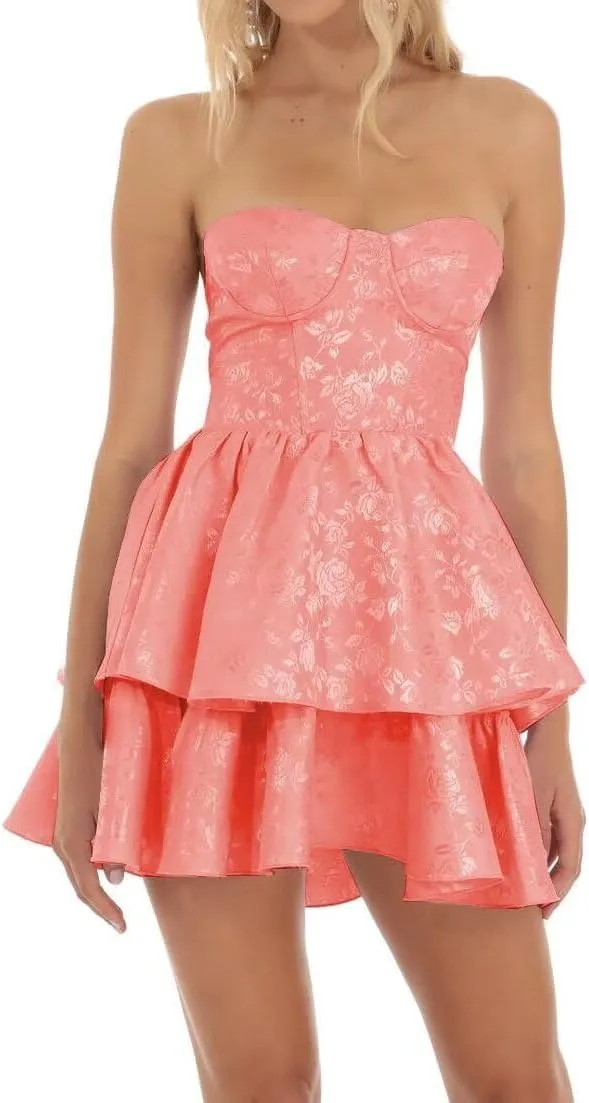 Embroidery Satin Short Homecoming Dresses for Teens 2024 Straplesss Tiered Prom Dress Mini Party Cocktial Gowns