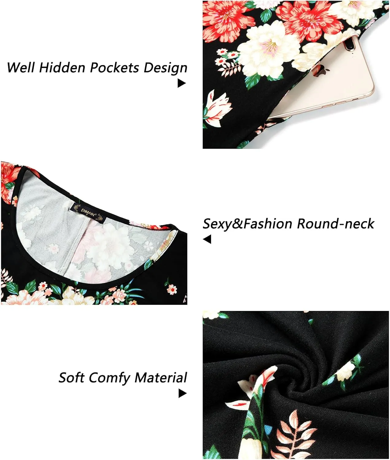 ENMAIN Sundress for Women Summer Casual Sleeveless Dress Swing Loose Floral Cover up Beach Tank Dresses with Pockets