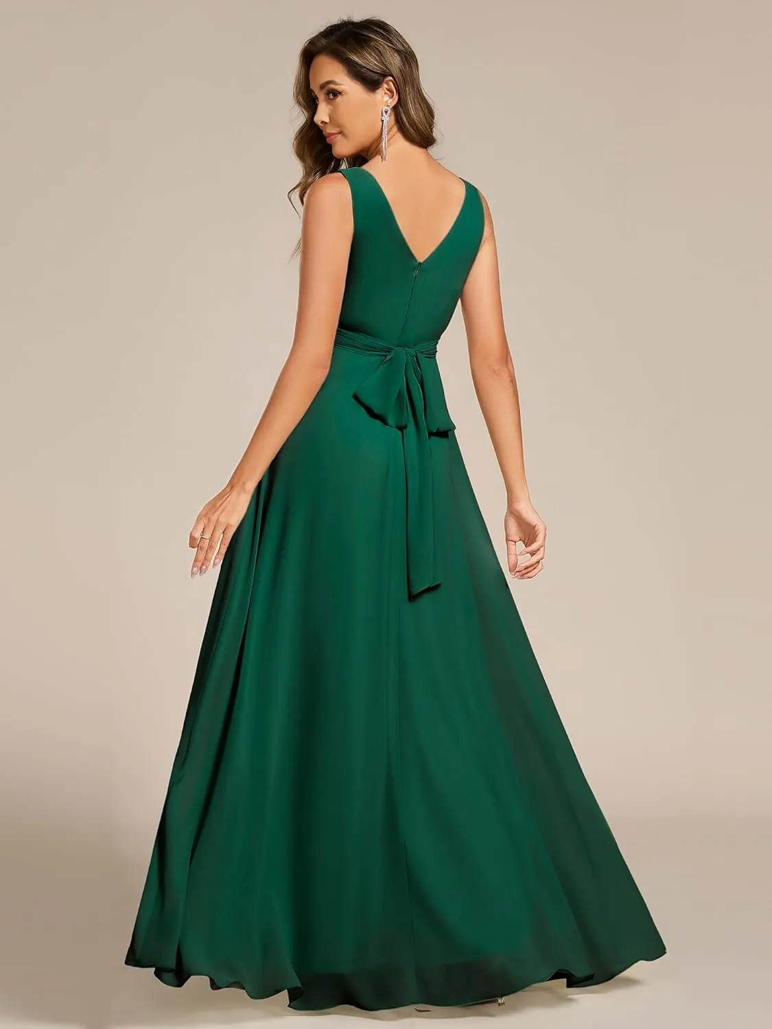 Ever-Pretty Women's Elegant V Neck Pleated Sleeveless Chiffon Floor Length Bridesmaid Dresses 02355