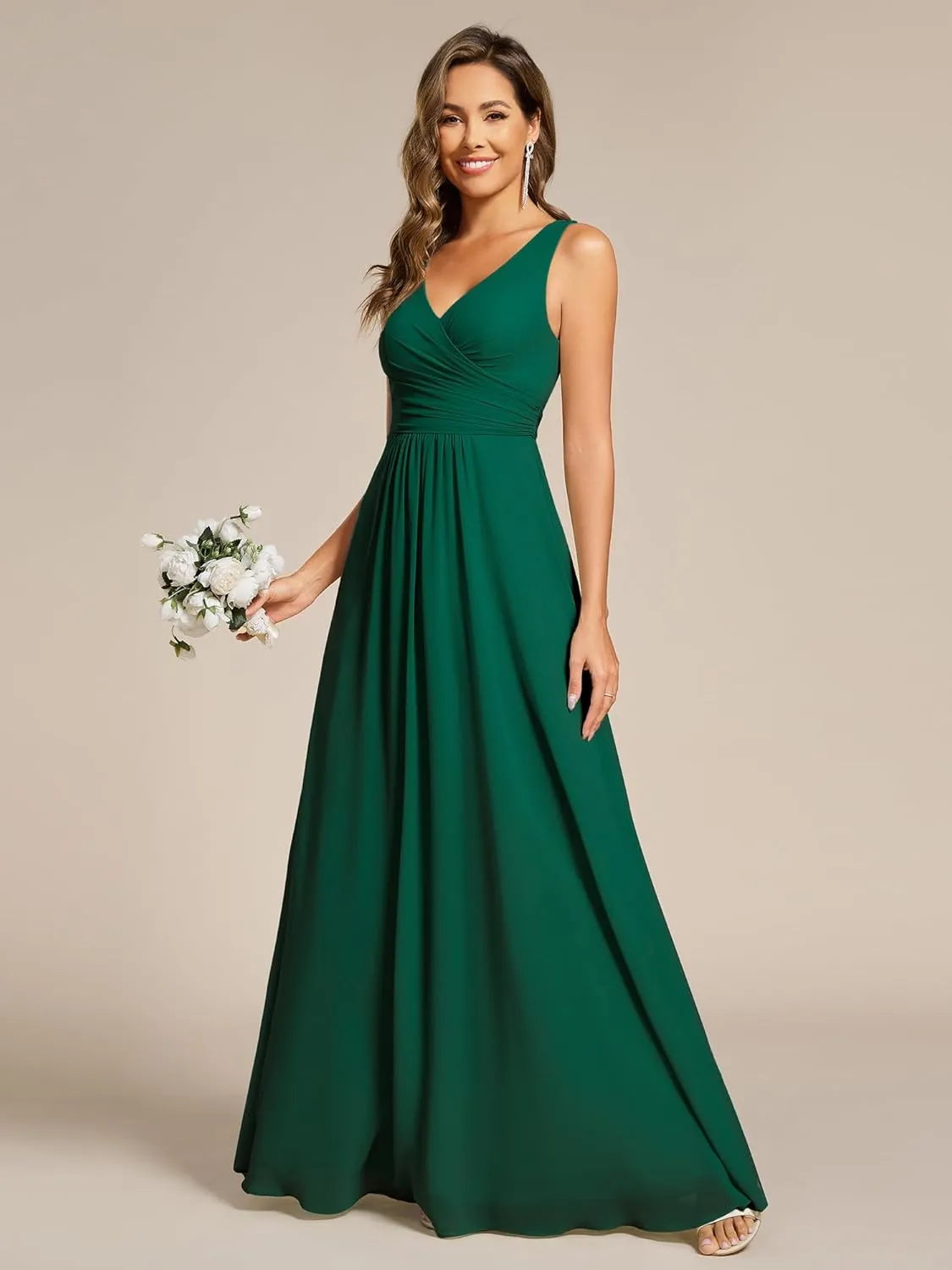 Ever-Pretty Women's Elegant V Neck Pleated Sleeveless Chiffon Floor Length Bridesmaid Dresses 02355
