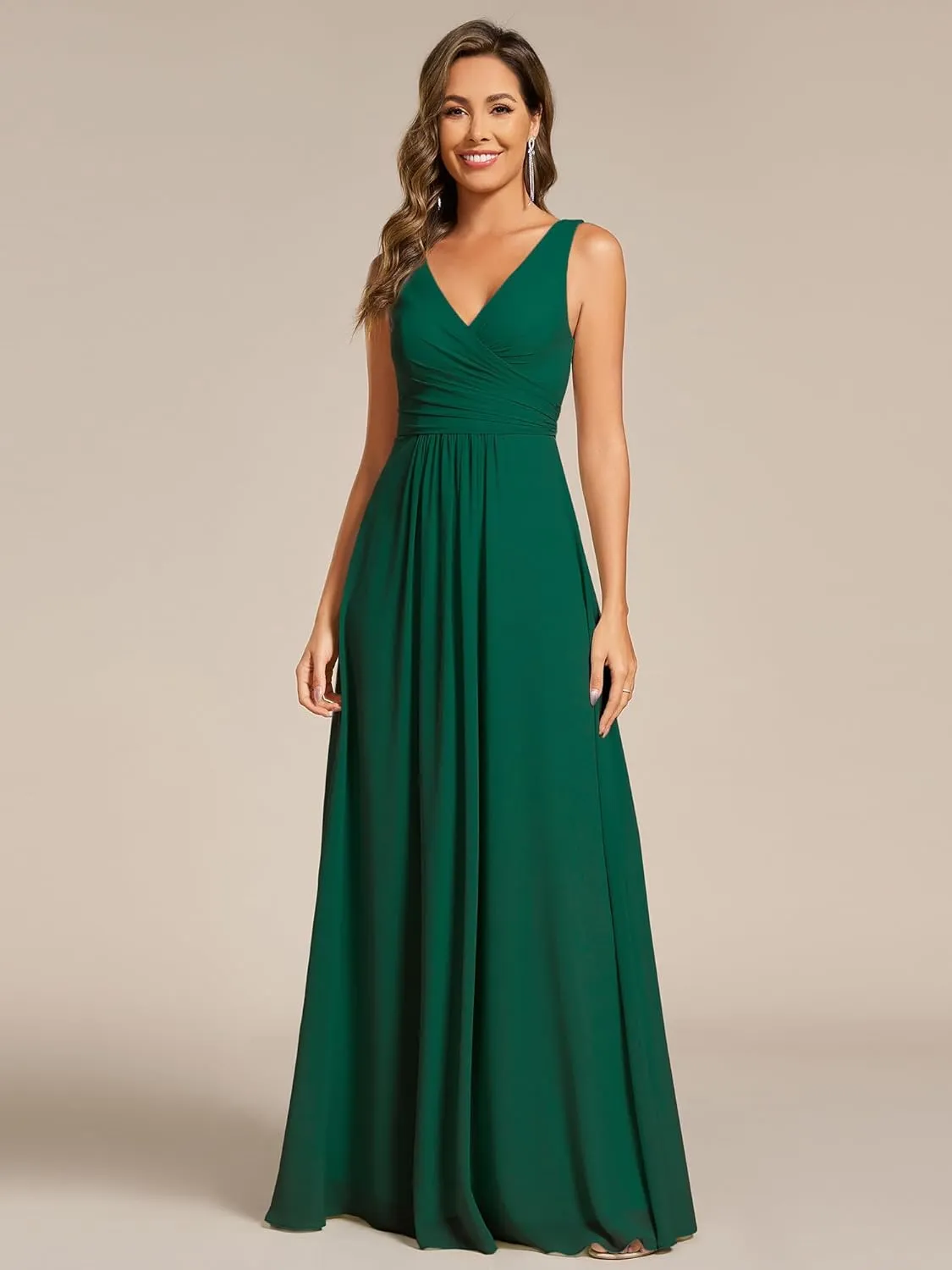 Ever-Pretty Women's Elegant V Neck Pleated Sleeveless Chiffon Floor Length Bridesmaid Dresses 02355