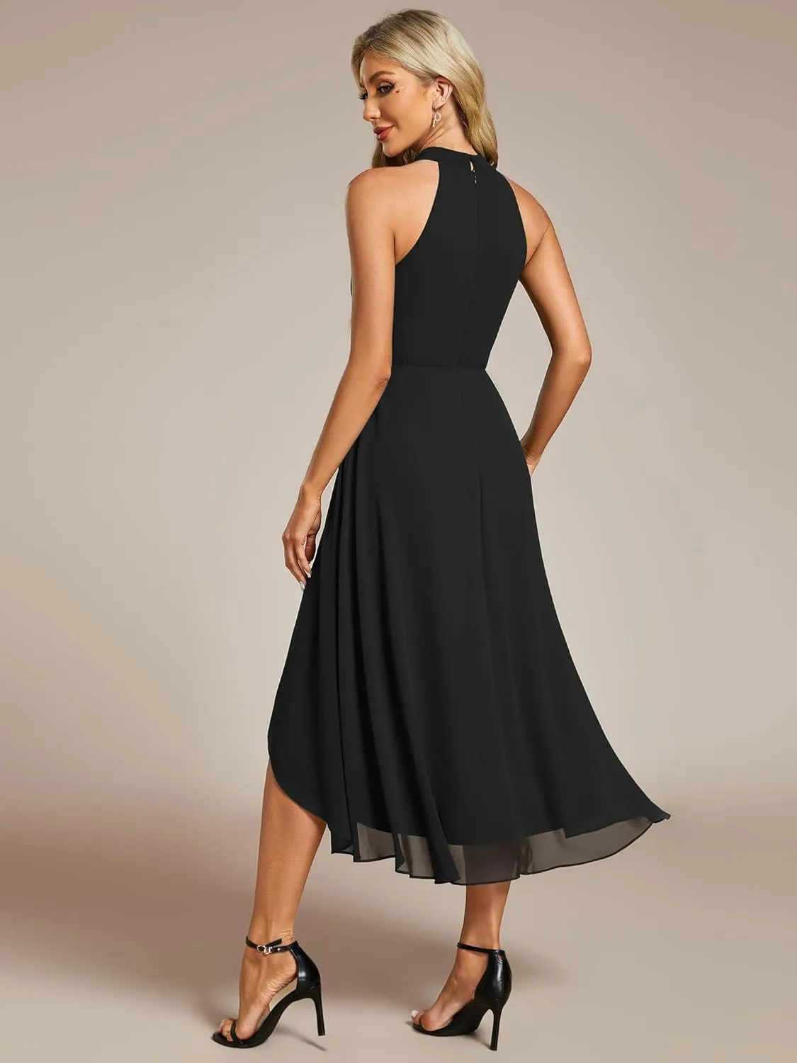 Ever-Pretty Women's Sexy Halter Neck Pletaed Sleeveless Hi-Lo Chiffon Wedding Guest Dress 31926