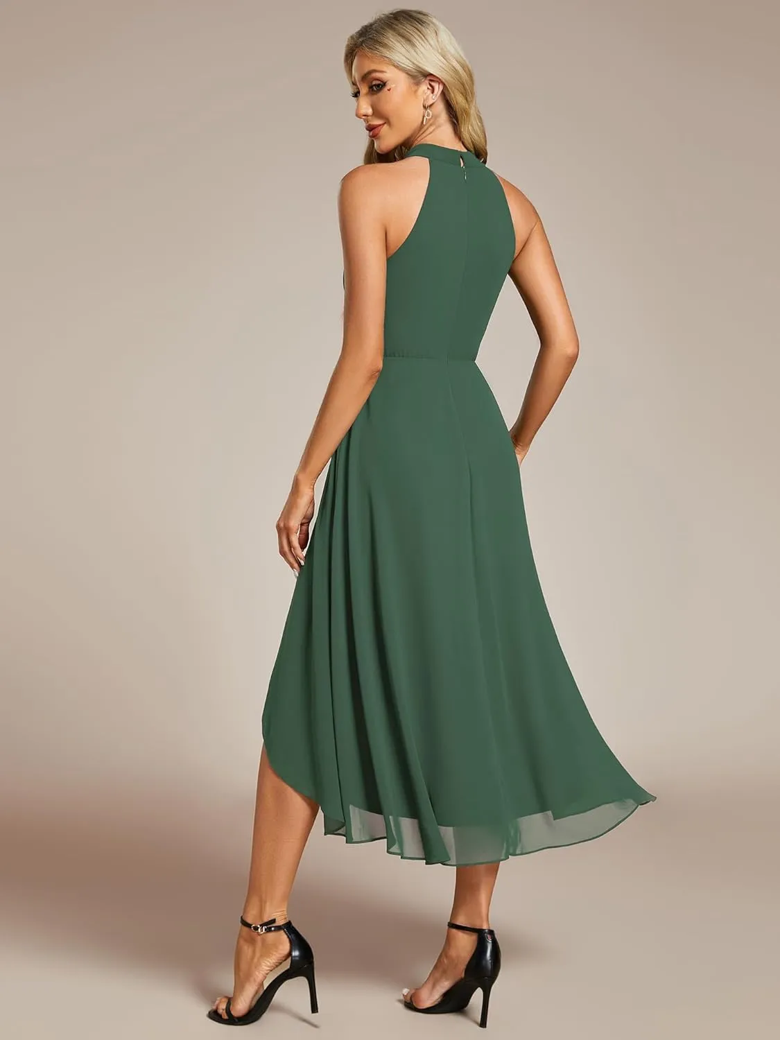 Ever-Pretty Women's Sexy Halter Neck Pletaed Sleeveless Hi-Lo Chiffon Wedding Guest Dress 31926