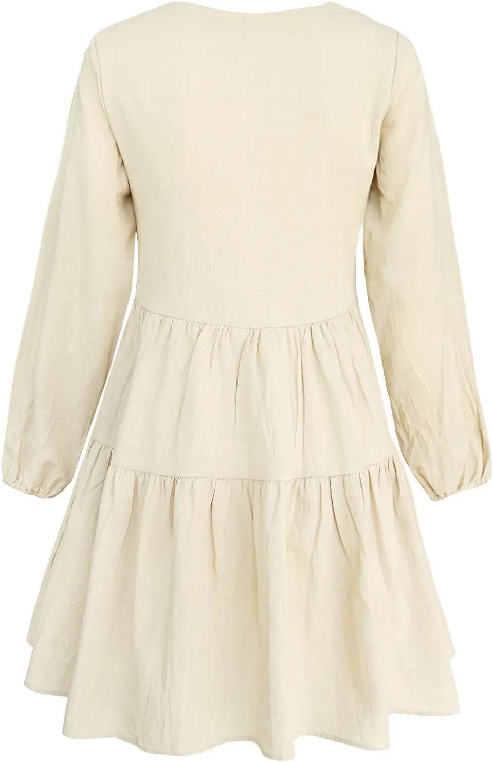 FANCYINN Cute Shift Tunic Dress for Women Ruffle Swing Babydoll Mini Long Sleevee Dress with Pockets