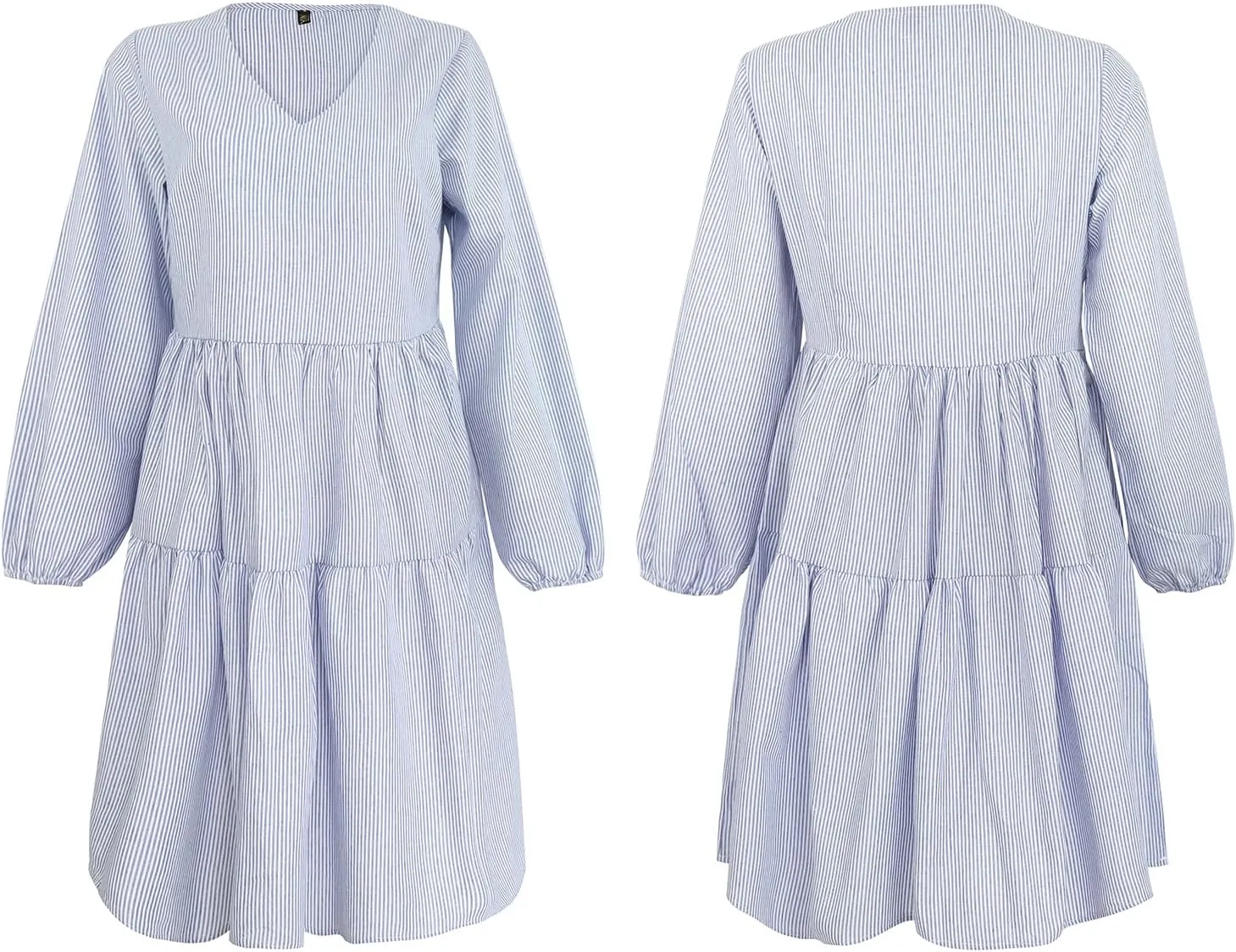 FANCYINN Cute Shift Tunic Dress for Women Ruffle Swing Babydoll Mini Long Sleevee Dress with Pockets