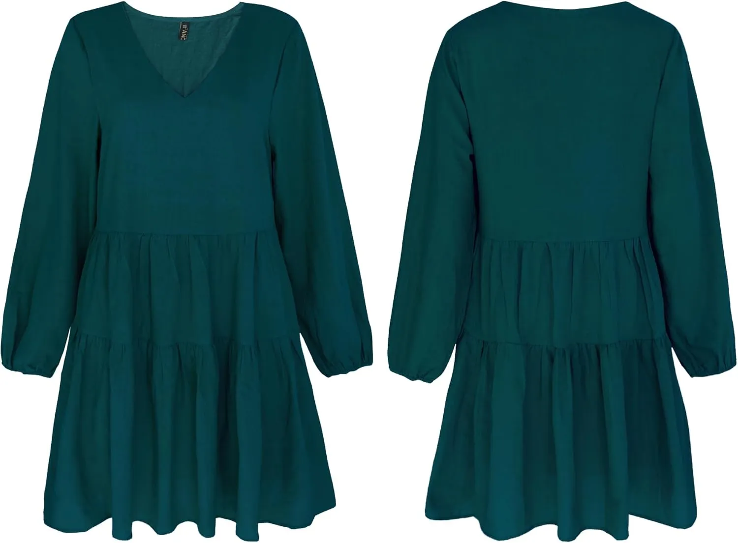 FANCYINN Cute Shift Tunic Dress for Women Ruffle Swing Babydoll Mini Long Sleevee Dress with Pockets