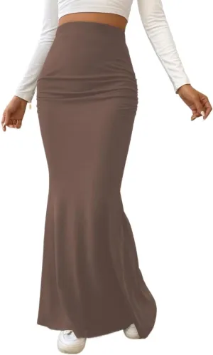 Fashionable Skirt - Pure Color Fish Tail Midi Skirt with Elastic Waist and Pleated Details