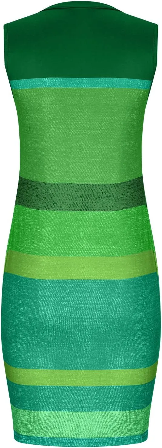 Firzero Women V Neck Beach Dress Botton Down Sleeveless Striped Mini Dresses Plus Size Summer Casual Crewneck Tank Dresses