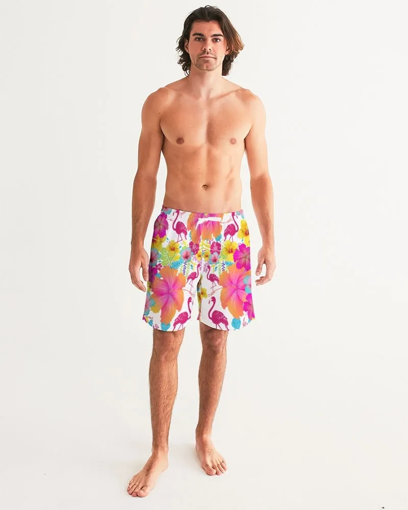 FLAMINGO HIBISCUS FLORAL COUPLES MATCHING SWIMSUITS
