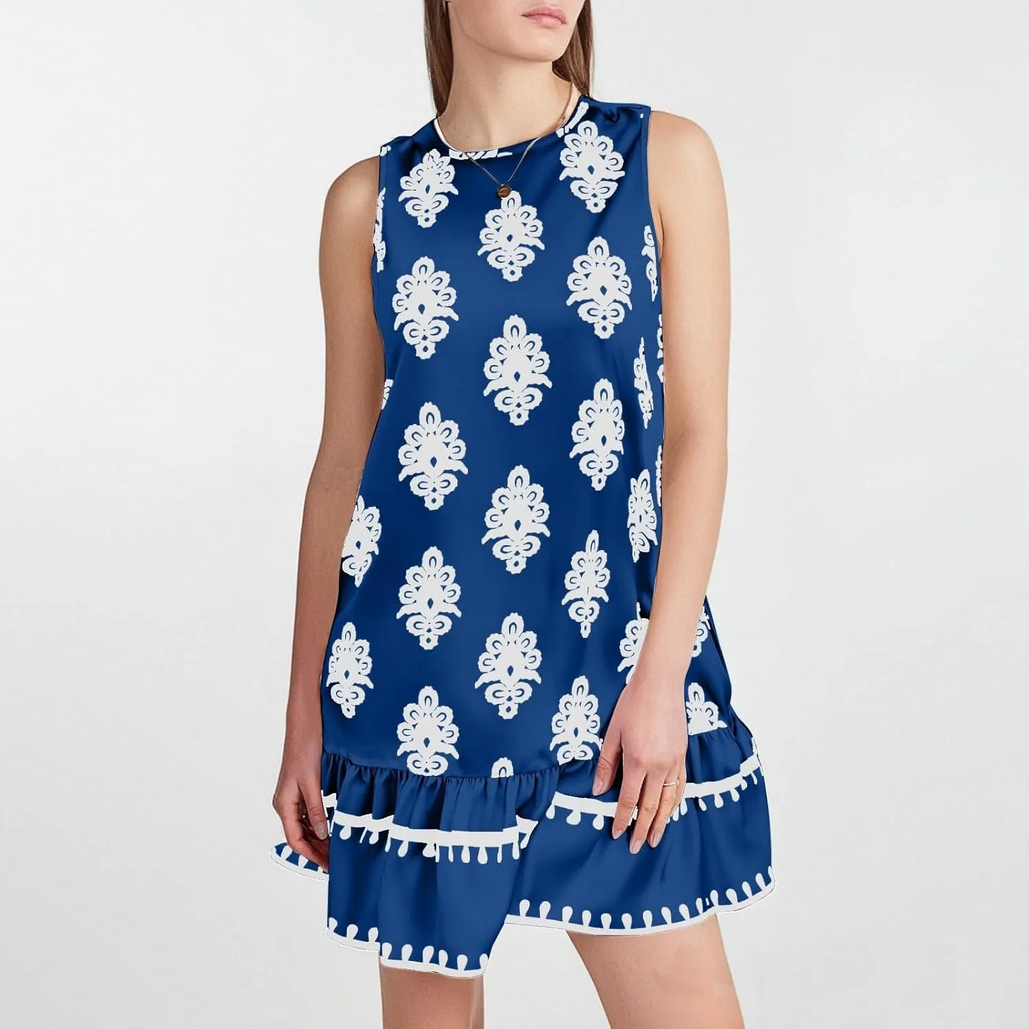 Floral Dress for Women Wedding Guest Crewneck Sleeveless Cute Summer Dresses Casual Mini Boho Ruffle Short Flowy Dress