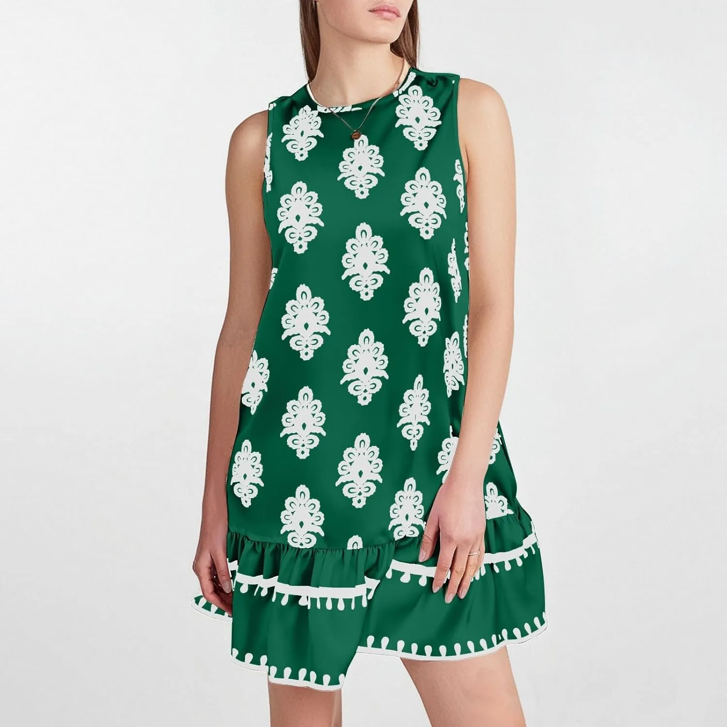 Floral Dress for Women Wedding Guest Crewneck Sleeveless Cute Summer Dresses Casual Mini Boho Ruffle Short Flowy Dress