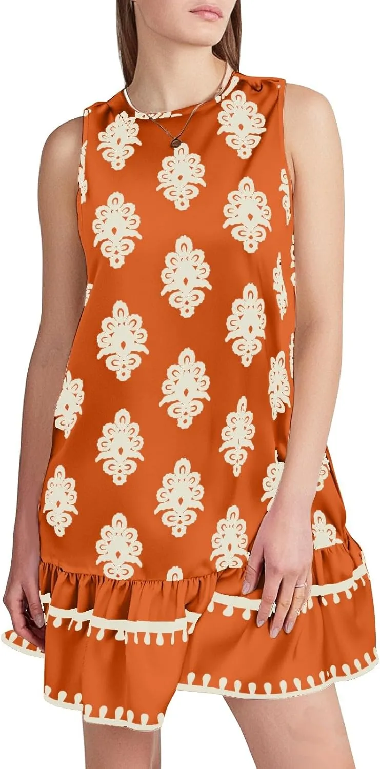 Floral Dress for Women Wedding Guest Crewneck Sleeveless Cute Summer Dresses Casual Mini Boho Ruffle Short Flowy Dress