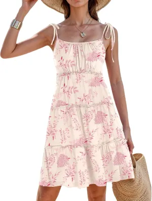 Floral Sun Dresses for Women 2025 Vacation Summer Open Back Skater Dress Flowy Tiered Ruffle Babydoll Mini Sundress
