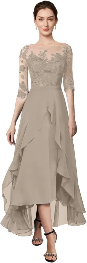 Flowy A-Line Mother of The Bride Dresses Long 2024 Lace Applique Chiffon Formal Evening Dress