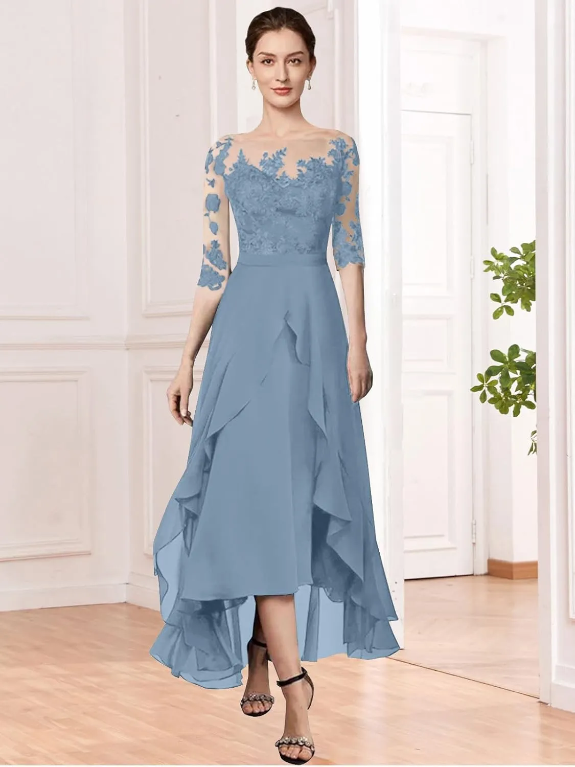 Flowy A-Line Mother of The Bride Dresses Long 2024 Lace Applique Chiffon Formal Evening Dress