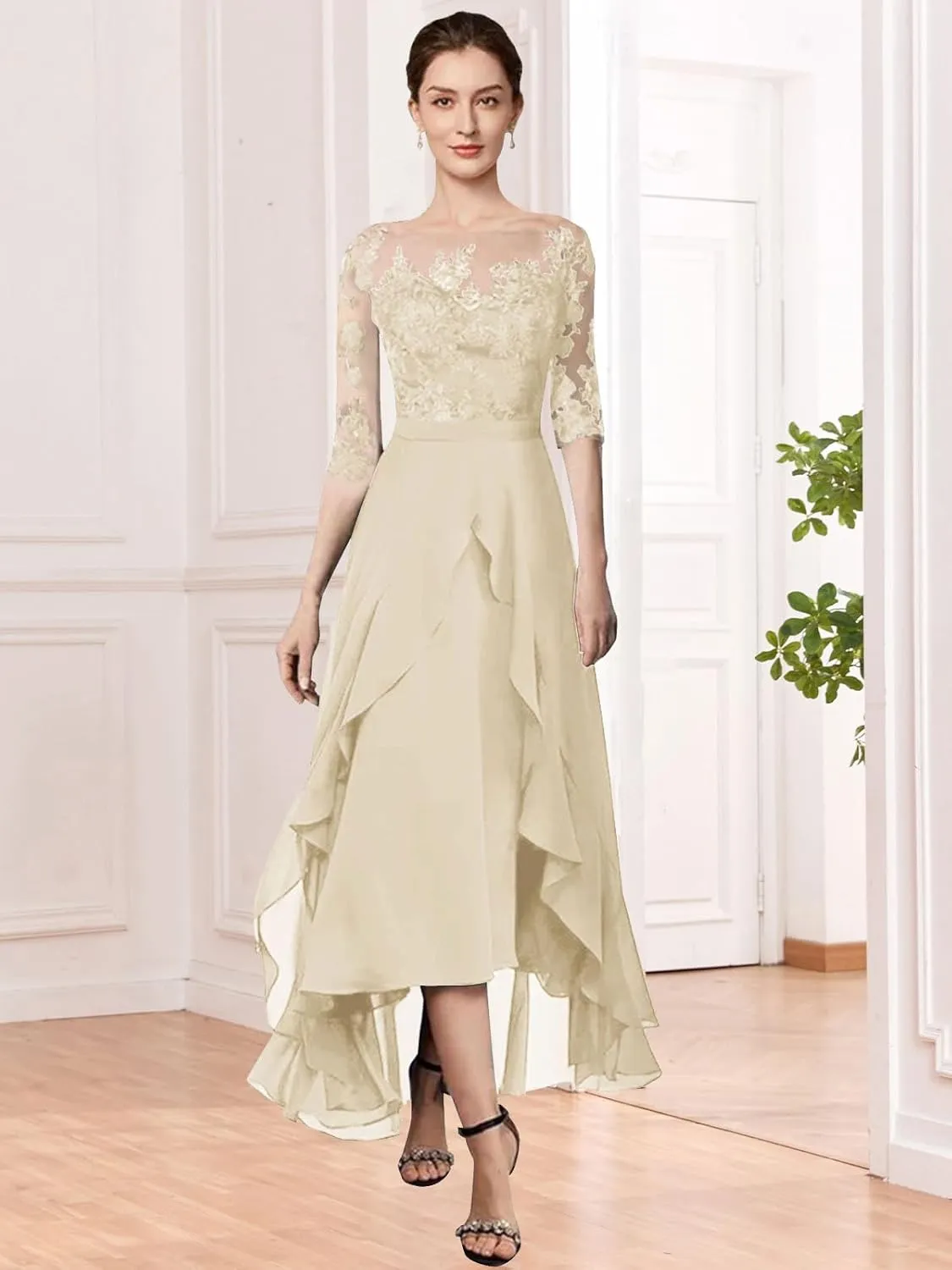 Flowy A-Line Mother of The Bride Dresses Long 2024 Lace Applique Chiffon Formal Evening Dress