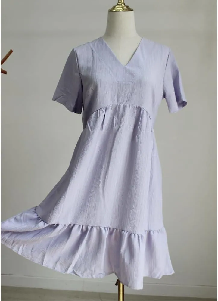 Flowy Dresses for Women Short Sleeve V-Neck Loose Dress Ruffle Pleated Swing A Line Beach Sundress