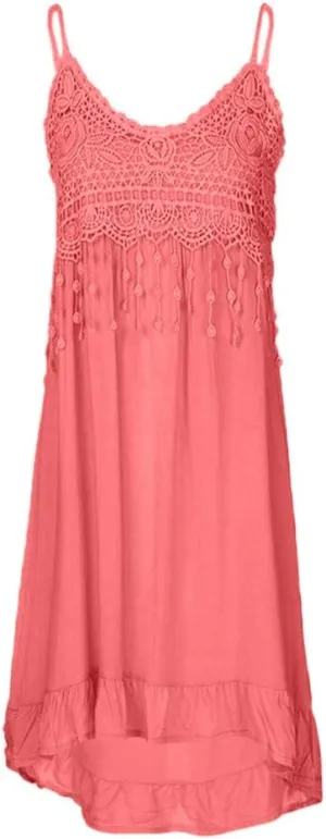 FZYLQY Summer Dresses for Women 2024 Trendy Plus Size Spaghetti Strap Tassel Midi Dress Fashion Beach Sundress Tank Dress