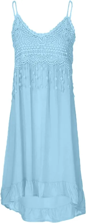 FZYLQY Summer Dresses for Women 2024 Trendy Plus Size Spaghetti Strap Tassel Midi Dress Fashion Beach Sundress Tank Dress