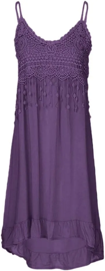 FZYLQY Summer Dresses for Women 2024 Trendy Plus Size Spaghetti Strap Tassel Midi Dress Fashion Beach Sundress Tank Dress