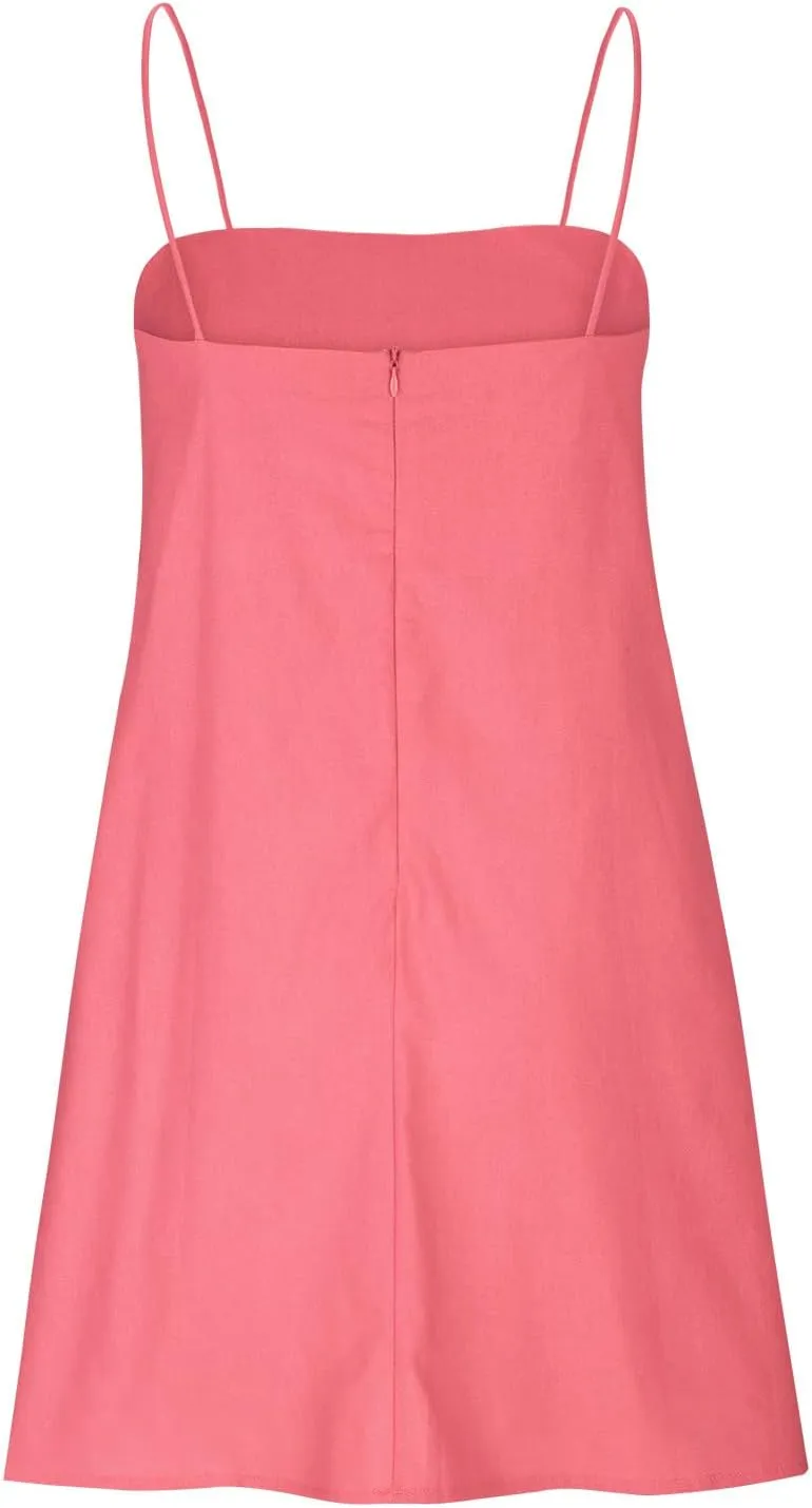 FZYLQY Womens Linen Spaghetti Strap Sleeveless Summer Mini Dresses Cute A-Line Back Zip Short Cami Dress Beach Party Sundress