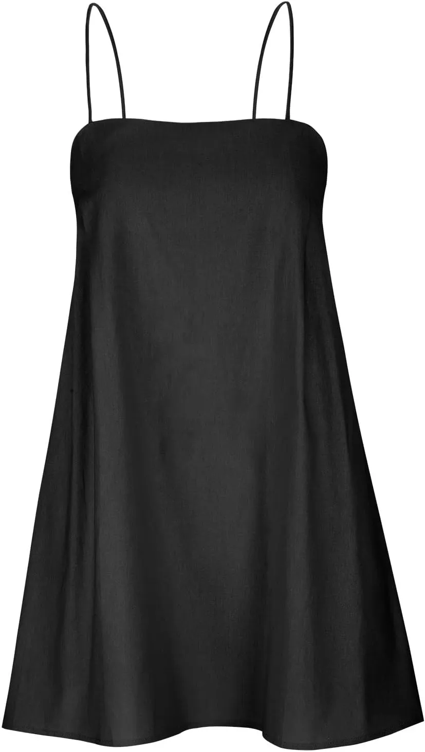 FZYLQY Womens Linen Spaghetti Strap Sleeveless Summer Mini Dresses Cute A-Line Back Zip Short Cami Dress Beach Party Sundress
