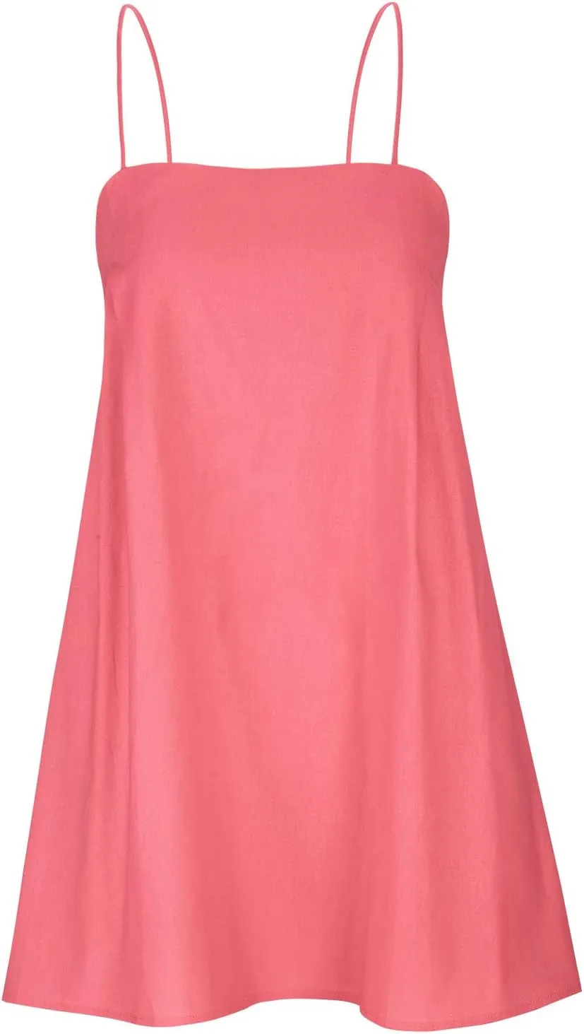 FZYLQY Womens Linen Spaghetti Strap Sleeveless Summer Mini Dresses Cute A-Line Back Zip Short Cami Dress Beach Party Sundress