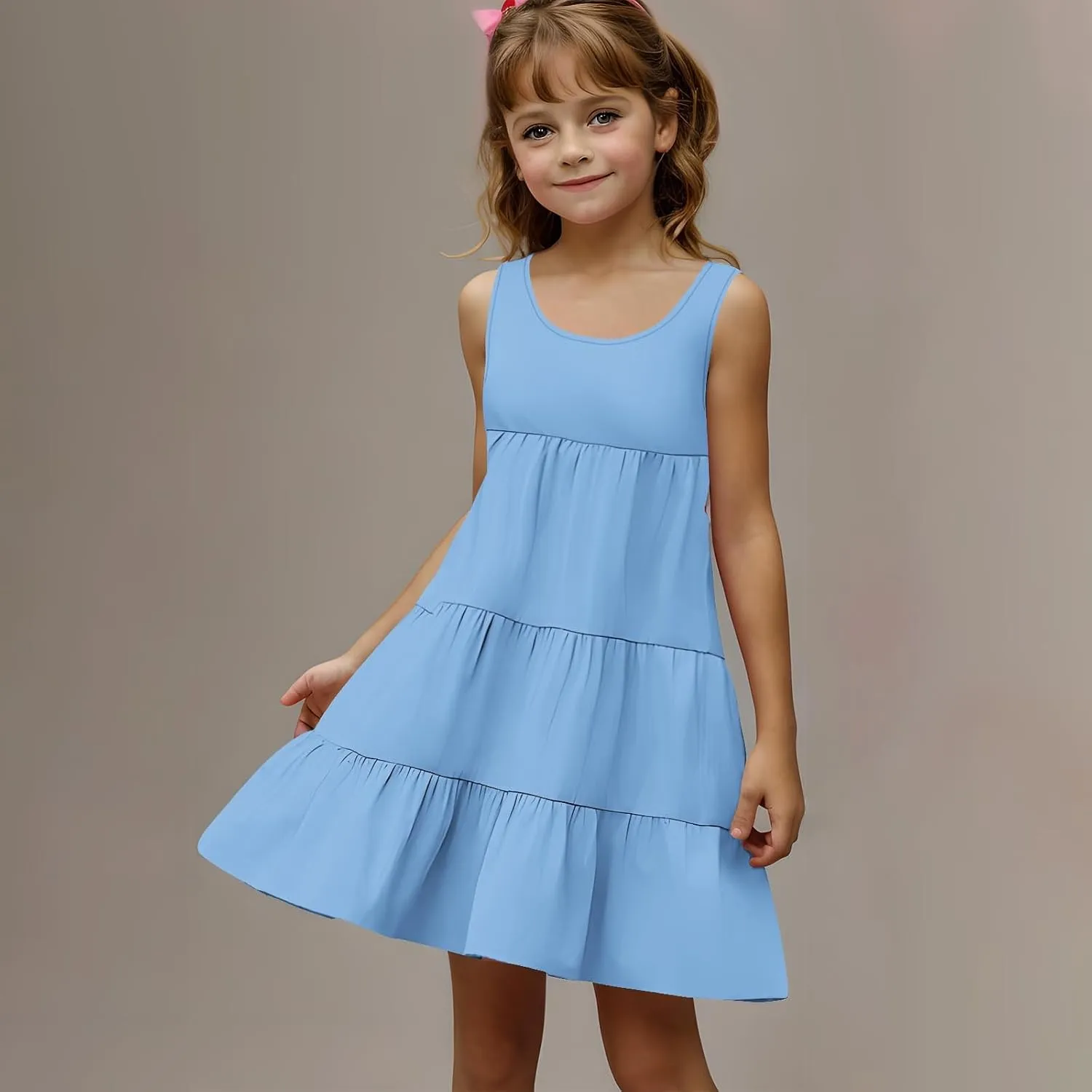 Girls 2025 Sundresses Summer Flowy Sleeveless Casual Crewneck Boho Dresses Beach Vacation Clothes Size 4-14 Years