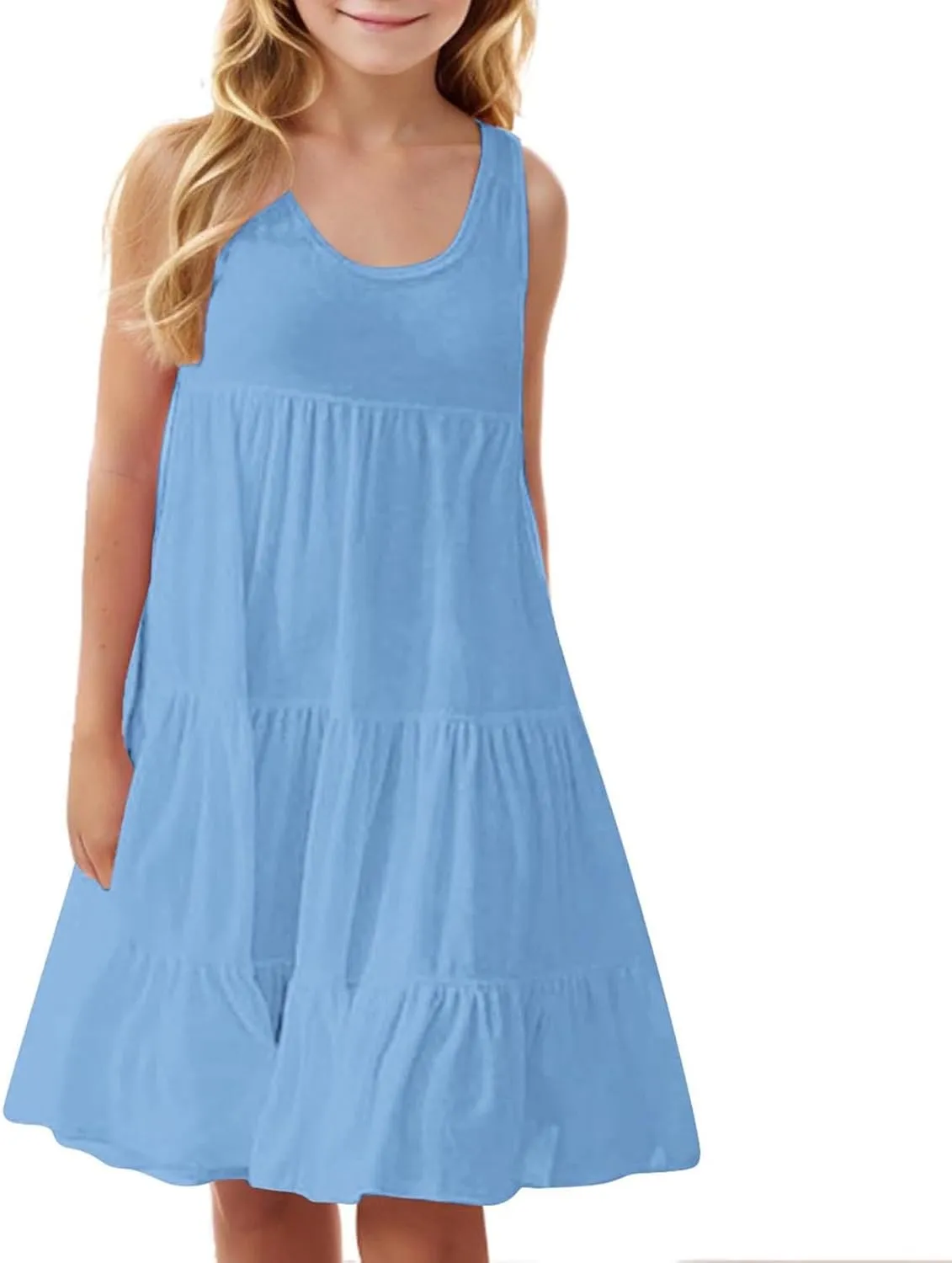 Girls 2025 Sundresses Summer Flowy Sleeveless Casual Crewneck Boho Dresses Beach Vacation Clothes Size 4-14 Years