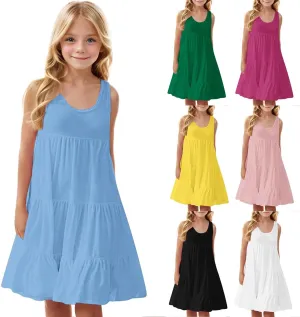Girls 2025 Sundresses Summer Flowy Sleeveless Casual Crewneck Boho Dresses Beach Vacation Clothes Size 4-14 Years