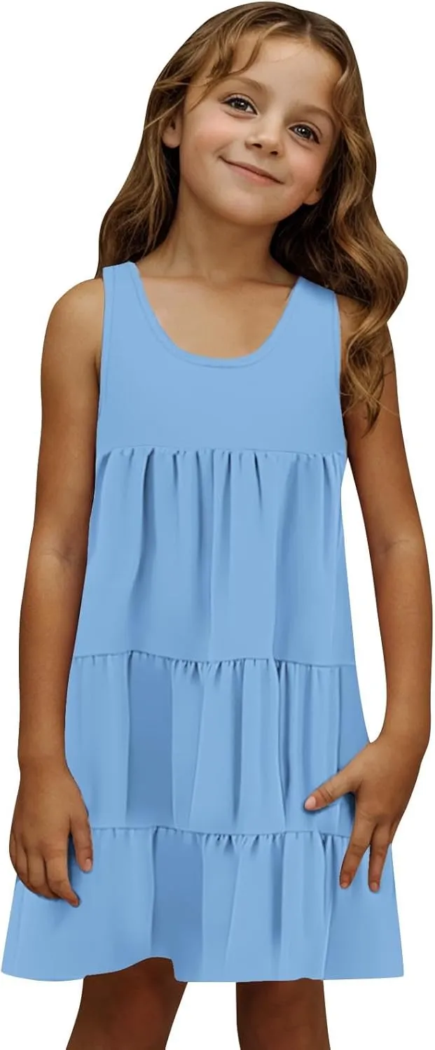 Girls 2025 Sundresses Summer Flowy Sleeveless Casual Crewneck Boho Dresses Beach Vacation Clothes Size 4-14 Years