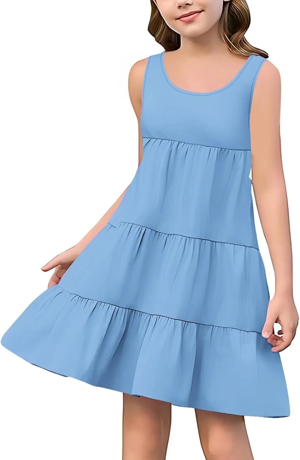 Girls 2025 Sundresses Summer Flowy Sleeveless Casual Crewneck Boho Dresses Beach Vacation Clothes Size 4-14 Years