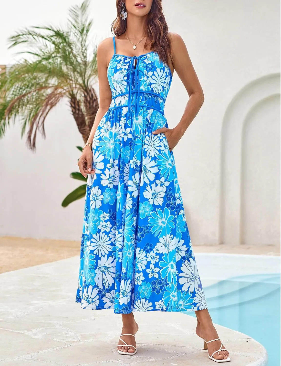 GRACE KARIN Women's 2025 Summer Casual Floral Boho Dress Spaghetti Strap Flowy Beach Maxi Dresses
