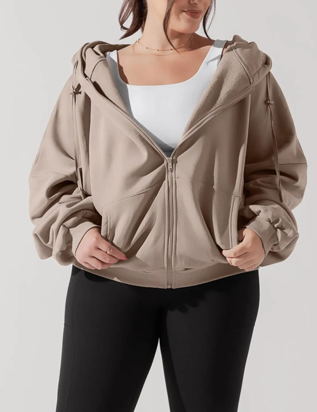 Haellun Womens Oversized Long Sleeve Zip Up Hoodie Fleece Drawstring Sweatshirts Pullover Sweaters with Pockets