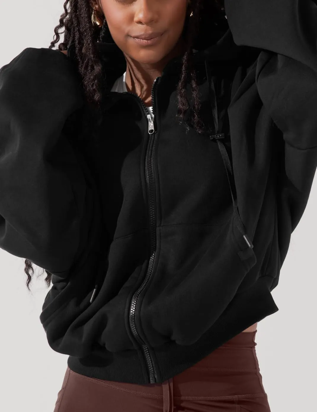Haellun Womens Oversized Long Sleeve Zip Up Hoodie Fleece Drawstring Sweatshirts Pullover Sweaters with Pockets