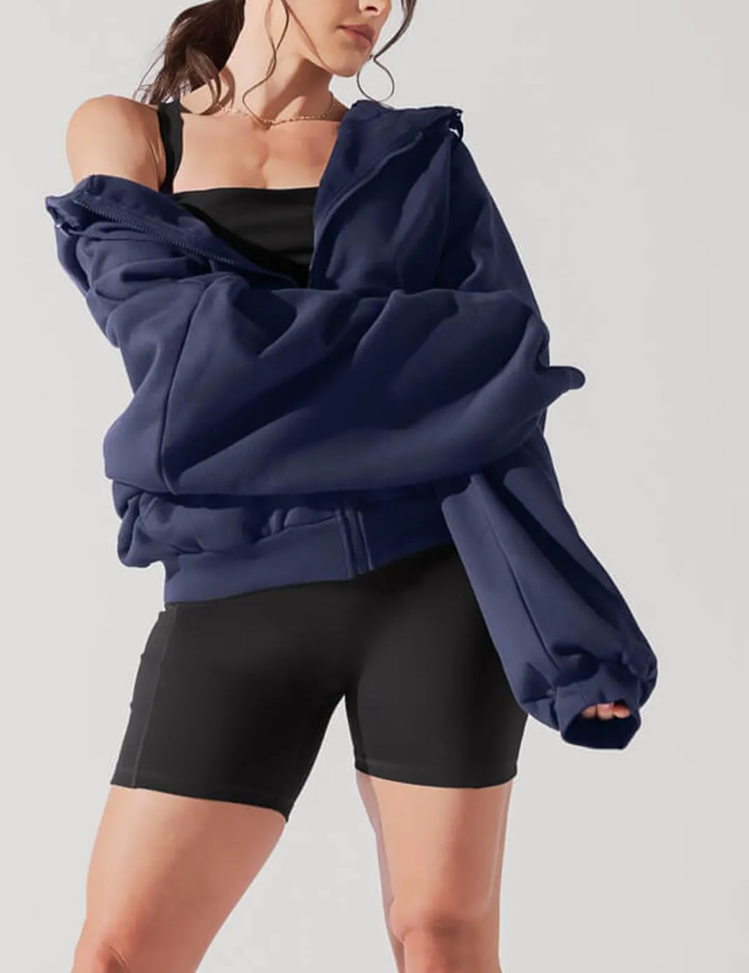 Haellun Womens Oversized Long Sleeve Zip Up Hoodie Fleece Drawstring Sweatshirts Pullover Sweaters with Pockets